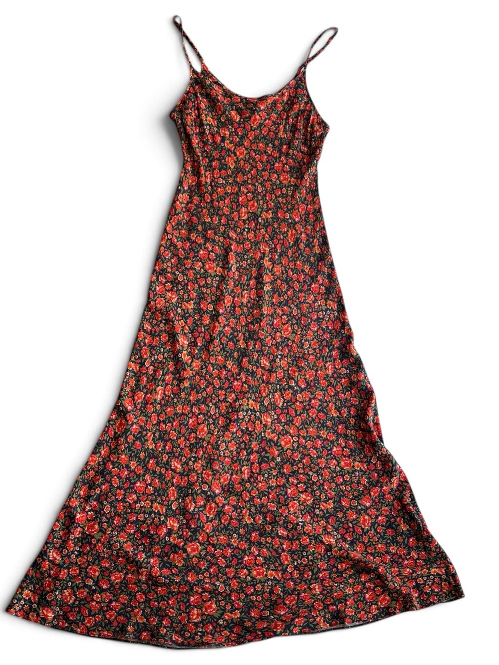 Urban Outfitters Archive Red Rose Floral Maxi Dress Large Spaghetti Strap Boho